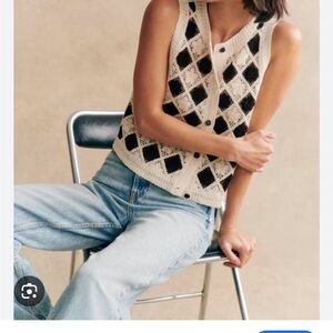 Sezane Ron Top Black Ecru - Size S